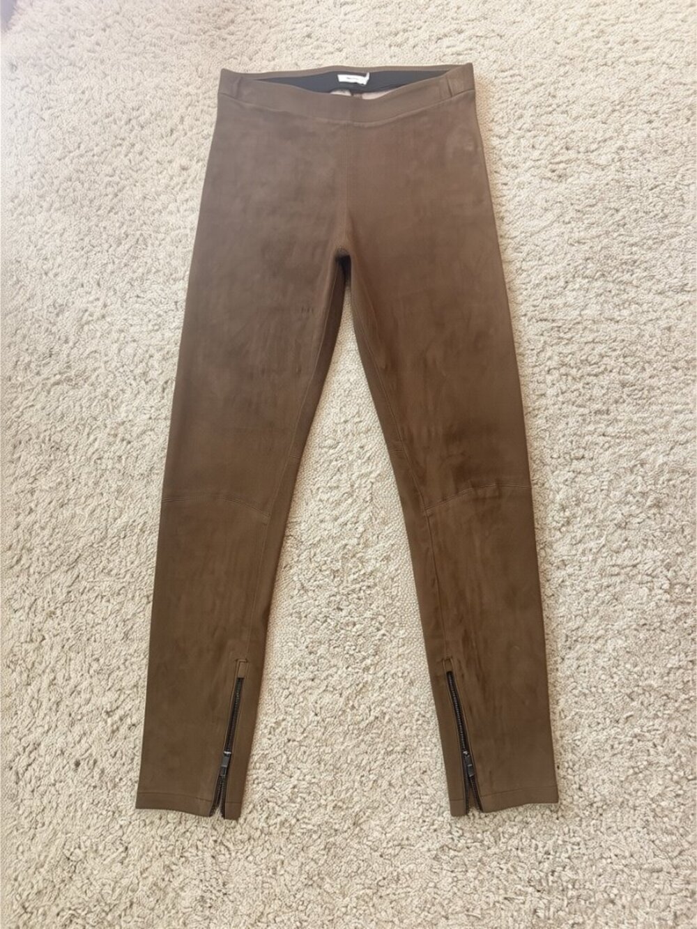 Vince Brown Suede Lamb Leather Skinny Leggings Pants Ankle Zip M